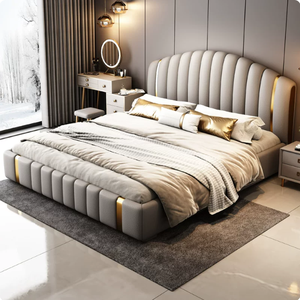 Leicht Luxuriöses Modernes Minimalistisches Italienisches <span class=keywords><strong>Doppelbett</strong></span> mit Klaviertasten-Design aus Massivholz und Weichem Lederbezug - Product Image 2