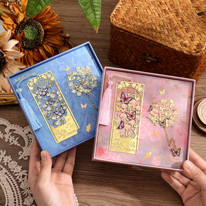 2 buah bunga berongga & kupu-kupu logam bookmark Set elegan rumbai bookmark ukuran besar buku Mark hadiah sempurna untuk pecinta buku - Product Image 2