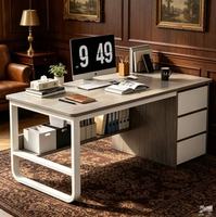 Bureau de travail robuste en MDF avec cadre métallique et tiroirs de rangement, poste de travail informatique pour chambre à coucher