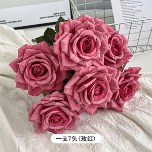 Bouquet di Rose Cappuccino Artificiali a 7 Teste, Fiori Secchi per Decorazioni Matrimoniali e All'Aperto - Product Image 6