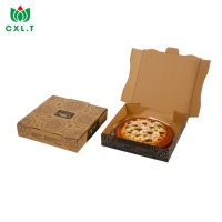 Boîte à pizza portable en kraft écologique et robuste avec impression personnalisée noire quadricolore, boîte à emporter jetable