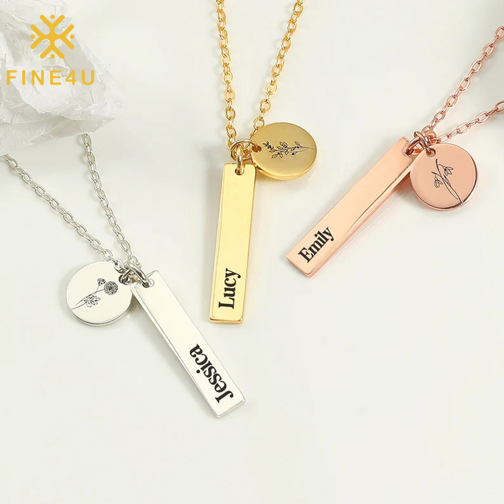 Wholesale Fashion Engraved Logo Number Blank Bar Pendant Stainless
