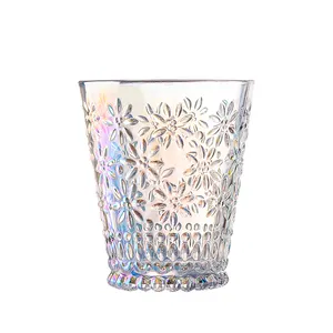 透明透明ガラス製品ウェディングフローラルデイジーパターンヴィンテージウォーターグラスカップ