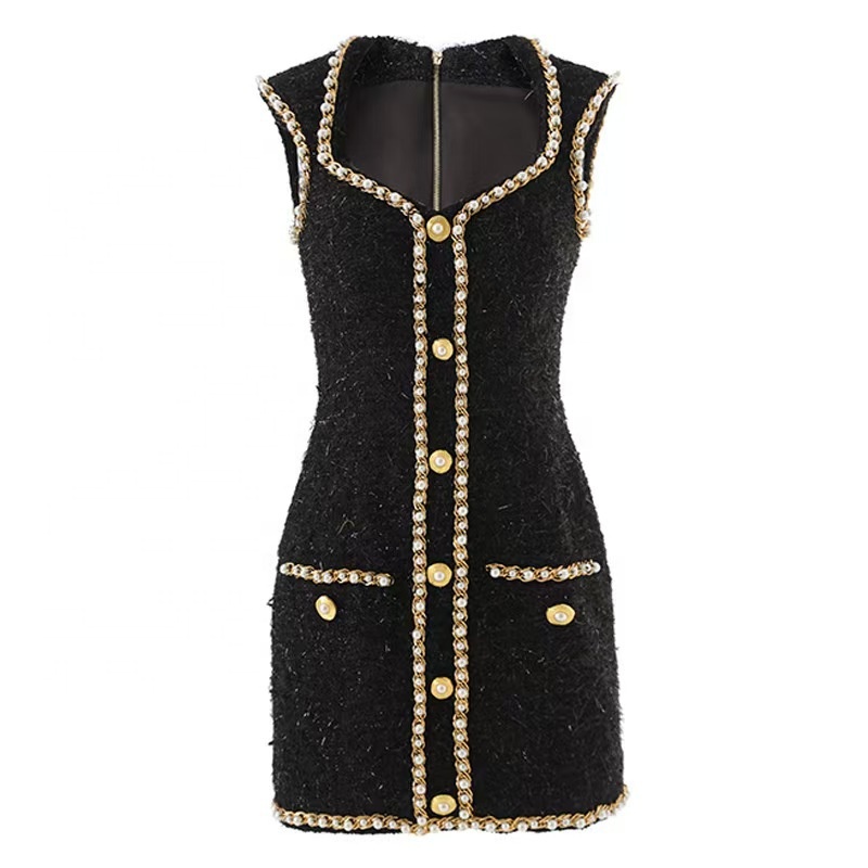 slim fit dress slacks Tweed Braided Dress