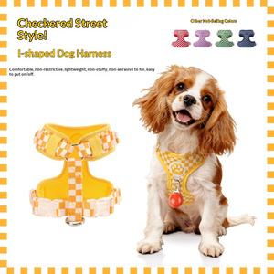 Checkered I-Shaped <b>Small</b> Dog Anti-Escape Decompression <b>Chest</b> & Back Harness Polyester Dog Harness - Product Image 4