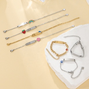 Ywu aceon קטיפה נירוסטה 15 ס "מ אורך שרשרת קישור figaro מותאם אישית סימן פירות אמייל קשת בענן הולדת אבן צמיד - Product Image 3