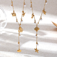 Collar de Moda con Colgante de Estrella de Mar y Concha de la Serie Océano, Chapado en Acero Inoxidable con Oro de 18K, Estilo Sofisticado para Mujer