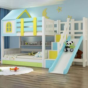 Cama Doble de Madera <span class=keywords><strong>Montessori</strong></span> Simple con Forma de Casa Europea, Literas para Niñas de Dos Niveles - Product Image 1