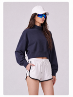 Sweat-shirt ample à col montant, coupe droite, avec épaules tombantes et ourlet incurvé, en stock, personnalisation du logo possible