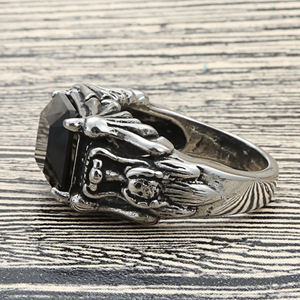 Men's <b>Dragon</b> Design Black Gemstone <b>Ring</b> Steel Color Prong Setting Punk Style Fashion Jewelry Gift - Product Image 4
