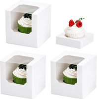 NPLUX Lot de 25 boîtes à cupcakes en carton pré-assemblées, inserts marron, jetables, qualité alimentaire, compatibles congélateur, 3,5x3,5x3,5, avec fenêtre de présentation