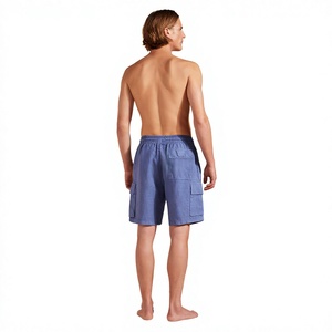 Pantalones Cortos Cargo Azules Sólidos para Hombre, Cintura Media, Cordón Ajustable, Cintura Elástica, Bolsillos, Estilo Casual, Bermuda, 100% Algodón, Tela Oxford - Product Image 4