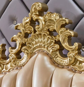 Ensemble de lit en cuir champagne haut de gamme européen 2026, double, en bois massif, style palais <span class=keywords><strong>français</strong></span> de luxe pour chambre principale de villa - Product Image 5