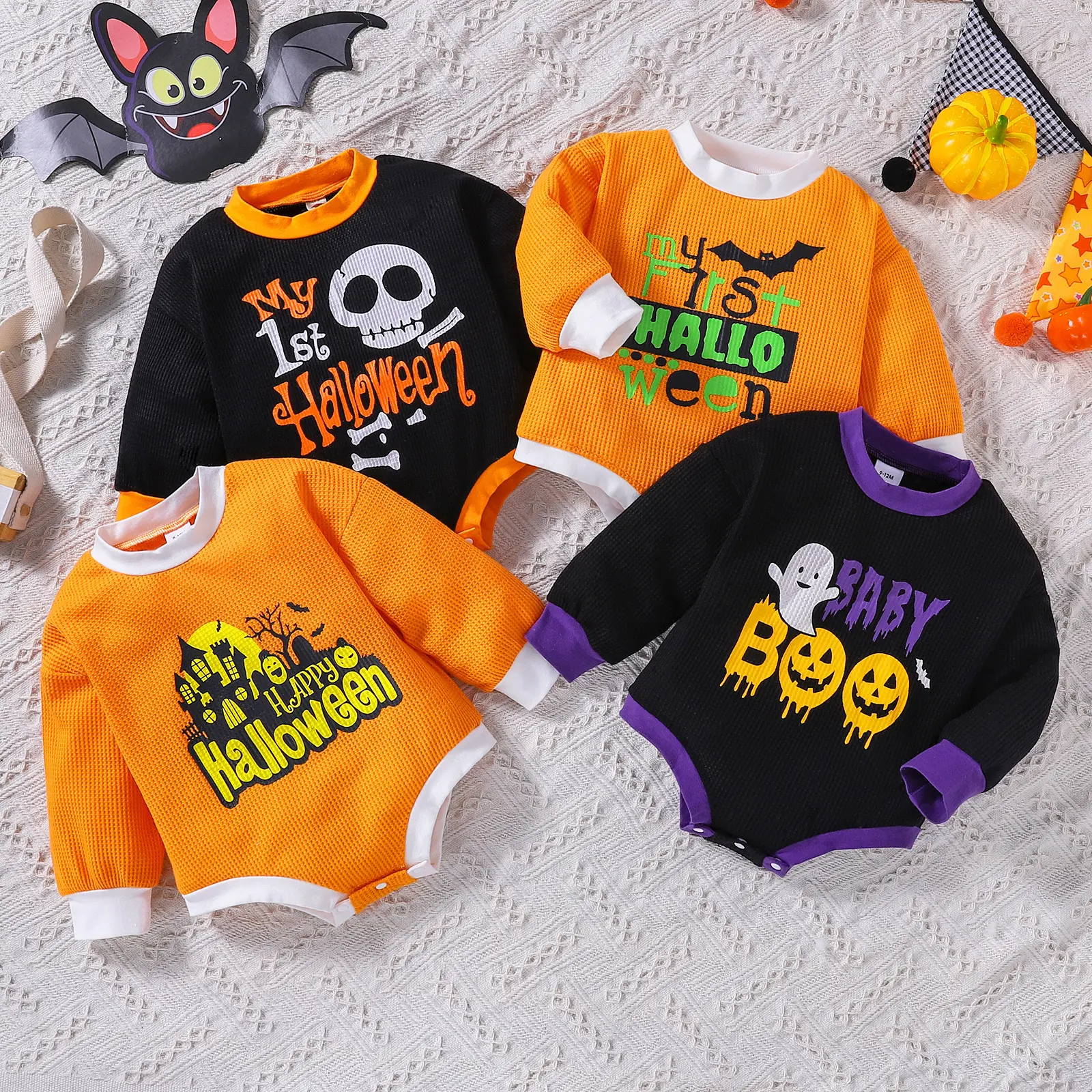 Quần Áo Halloween Trẻ Em Mới 2022 Bộ Áo Liền Quần Ôm Sát Cho Bé Bộ Áo Liền Quần Tam Giác Hoạt Hình Dài Tay Hình Bánh Quế Cho Bé Gái