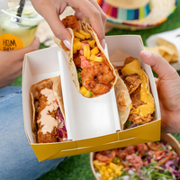 Boîte à Tacos Personnalisée 2 ou 3 Boîtes en Carton pour Tacos Livraison Traiteur Nachos Maïs Chien Traiteur Boîtes en Papier d'Emballage à Emporter avec Diviseur