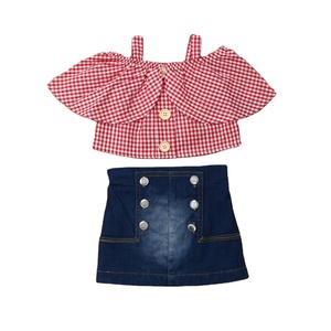 Conjuntos de Blusa y Jeans para Niñas, Ropa de Fiesta para Bebés y Niños, Venta al Por Mayor, Verano - Product Image 1
