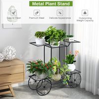 Dudukan tanaman pemegang Pot bunga logam rak tampilan bunga dengan roda dekoratif rak tempat Pot tanaman gaya Paris lapisan ganda
