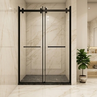 Verre trempé pour projet de salle de bain minimaliste, cloison en verre pour salle de bain, cadre noir élégant, cabine de douche coulissante double