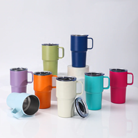 Mug de voyage isotherme sous vide de 16 oz avec revêtement anti-fuite, couvercle à paille et couvercle à bec verseur, avec poignée en corde