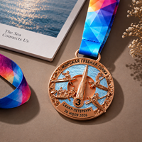 Médaille de sport OEM ODM personnalisée, vente en gros directe d'usine, médaille de troisième place en bronze, médaille de vainqueur à facettes en émail gaufré pour les courses de rame