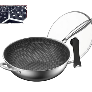 <span class=keywords><strong>Wok</strong></span> <span class=keywords><strong>en</strong></span> acier inoxydable de conception antiadhésive <span class=keywords><strong>en</strong></span> nid d'abeille de qualité supérieure avec couvercle <span class=keywords><strong>en</strong></span> verre pour une cuisine polyvalente - Product Image 1