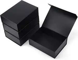 Luxury Black Book Shaped Rigid Cardboard Foldable Gift Box Custom Print Paper Clamshell Magnetic Gift Box