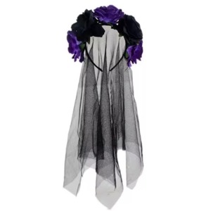 Direct usine : Bandeau-couronne d'Halloween, Accessoires capillaires pour déguisement de sorcière sombre, Voile à fleurs de rose, Boucle de tête pour le Jour des Morts - Product Image 6