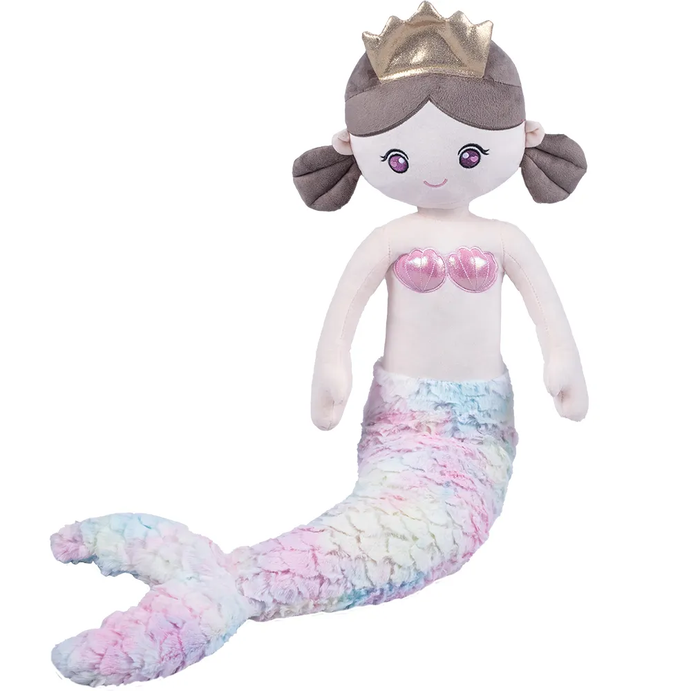 Free sample kawaii mermaid plush doll for kids gift soft stuffed plush princess mermaid rag doll with fluffy rainbow tail