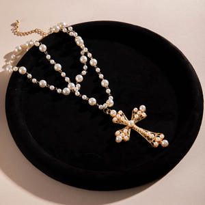 Europäischer und amerikanischer Punk-Schmuck: Übertriebene Halskette mit Kunstperlen, Kreuz, süß-cool, lang, mehrlagig, Y-förmig - Product Image 5