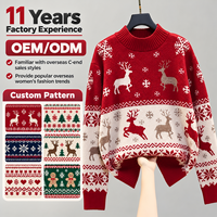Pull de Noël pour femmes, motif renne et flocon de neige, jacquard, col montant, manches longues, tricoté, sur mesure, OEM, ODM, fabricant en gros