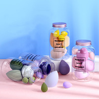 Cosmétiques en gros, éponges à maquillage en microfibre en forme d'œuf de bonbon avec logo, sans latex, biodégradables, ensemble de pots d'éponges à maquillage