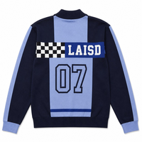 Cardigan en tricot jacquard vintage avec numéro de course 07, col montant, color block, en nylon/coton, pour homme, style streetwear