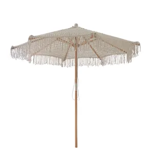 Handgemaakte Kwasten Geweven Luifel Strand Paraplu Met Macrame Fringe Outdoor Patio Paraplu Strand Paraplu Met Kwasten