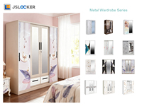 Armoire de chambre en acier avec miroir, armoire métallique domestique avec porte coulissante et tiroir, vente en gros d'usine Jslocker