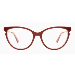メガネフレームメガネ眼鏡高品質金属テンプル生分解性アセテートキャットアイ