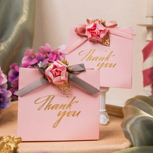 中国メーカー義烏サプライヤー花の装飾折りたたみ結婚式のお土産ピンクありがとう好意紙箱バッグ卸売 - Product Image 2