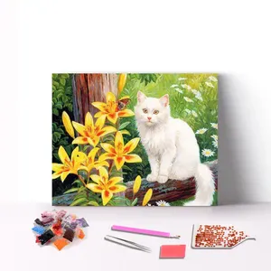 Offre Spéciale animal de compagnie image personnalisée pleine perceuse ronde bel animal bricolage diamant chat peinture ensemble pour les enfants