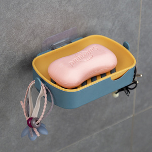 Jabonera de plástico de doble capa con ventosa, estantes para baño, diseño escandinavo, forma rectangular, superficie lisa - Product Image 3