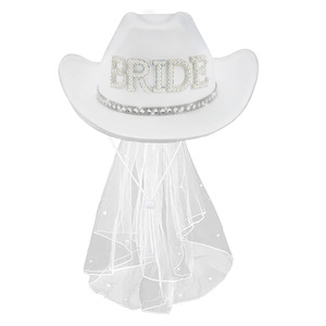 Chapeau de cowgirl MADESHINE en feutre blanc style jazz avec strass brillants pour future mariée, idéal pour les enterrements de vie de jeune fille - Product Image 1