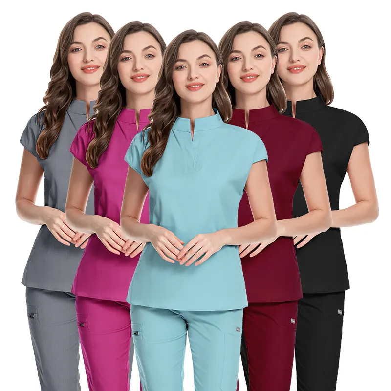 Venta caliente personalizado Scrubs Set estiramiento transpirable mujeres Jogger enfermería Scrubs uniformes médicos Spandex Hospital uniformes quirúrgicos