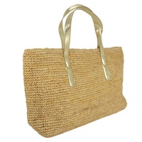 Sac fourre-tout en raphia naturel de Madagascar, fait à la main, en raphia crocheté, avec doublure en toile, fermeture à glissière