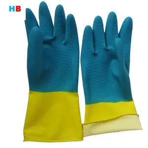 80g黄色と青のダブルカラーキッチン防水洗濯家庭用ラテックス手袋ハンドグローブ中国メーカー