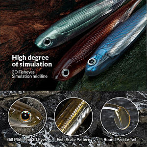 Artificial Soft Bait Swim Baits Blue Silver Paddle Tail 5 Pack for Bass Fishing Freshwater Lure Fishing Without <b>Hooks</b> - Product Image 5
