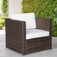 Ensemble de salon de jardin en rotin tressé d'extérieur, fabriqué directement en usine au Vietnam, avec 2 fauteuils et table d'appoint, coussins blancs, pour jardin et terrasse.