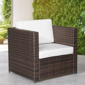 Juego de sofás de mimbre y ratán para exteriores, directo de fábrica en Vietnam, con cojines blancos, 2 sillones y mesa auxiliar para jardín o patio. - Product Image 3