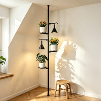 Support d'angle pour lampe de culture sans perçage avec tige de tension et minuterie, étagère à plantes d'intérieur à intensité variable pour plusieurs plantes en pot CE