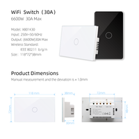 Interrupteur intelligent 30A pour chaudière/climatisation Tuya WiFi avec neutre, norme américaine, produits pour maison connectée avec interrupteur en verre trempé