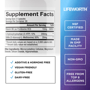 LIFEWORTH SAM-e 5-HTP Cápsulas Suplementos Sueño saludable y mejora la felicidad - Product Image 3