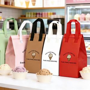 Vibrant <b>Macaron</b> Colors Reinforced Handle Eco-Friendly Laminated Custom Logo Non-Woven Ice Cream Takeout Bags - Product Image 1