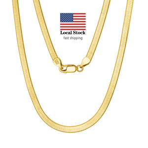 BSC35 Stock Locale USA Collana a <span class=keywords><strong>Catena</strong></span> Piatta a Spina di Pesce in <span class=keywords><strong>Argento</strong></span> Sterling <span class=keywords><strong>925</strong></span> Placcato Oro 18K da 3mm per <span class=keywords><strong>Uomo</strong></span> e Donna - Product Image 1